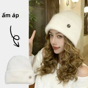 Mũ Len Nữ Mùa Đông Mềm Mại Ấm Áp Lông Thỏ Kiểu Rộng Màu Trơn Thời Trang Dạo Phố Ngoài Trời Dành Cho Người Lớn Giữ Ấm Đầu