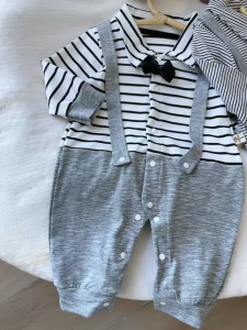 Body dài thu đông bé trai đính nơ 5-12Kg. Bộ đồ công tử đầy tháng thôi nôi chất cotton. Stella Boutiques