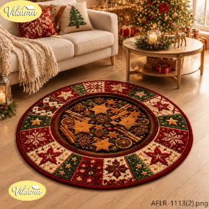VIKAMA Christmas Swirl Round Rug Non Slip Machine Washable Living Room Fireplace Carpet Farmhouse Holiday Washable Home Decor