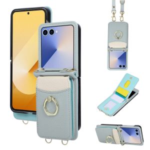 szhaiyu | 360° Ring Kickstand Crossbody Wallet Cards Solt Holder Phone Case for Samsung Galaxy Z Flip 8 7 6 5 4 3 Flip7FE PU Leather Cover