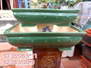 chậu chữ nhật men xanh Đồng Nai dáng cổ