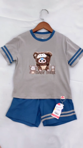 Bộ Cotton Bé Trai Leon Riomio Cotton 4 Chiều Gam Màu Phối Trendy Độc Lạ In Hình Cute Xỉu Kem Ghi Size 3/4–7/8 (15–27kg) RBT1022