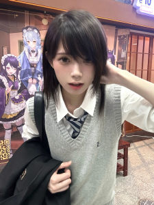 เสื้อกั๊กถักสไตล์ญี่ปุ่นสำหรับผู้หญิง ฤดูใบไม้ร่วง/ฤดูหนาว เสื้อคลุมกันหนาวแบบสวมหัว แขนกุด คอวี แขนกุด แขนกุด