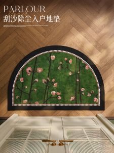 French Vintage Green Silk Circle Entrance Mat South East Asian Style Door Mat Anti Dirt Dust Proof Wear Resistant Home Decor