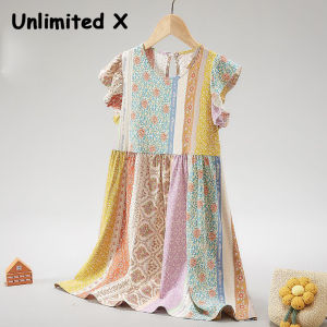 Unlimited X Summer Girls Dress: Big Kids Cotton Silk Small Fragmented Flower