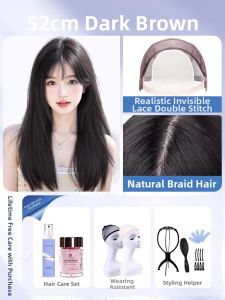 LOUIS FERRE | Full Cap Real Human Hair Invisible Straight Wig With Air Bangs Lace