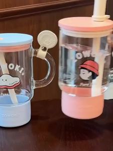 Cốc Kính Có Ống Hút Dung Lượng Lớn Đẹp cho Phụ Nữ