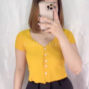 Crop Top Button Import wanita / Atasan button wanita / Kaos wanita import / Croptop rib button 3629 RIB