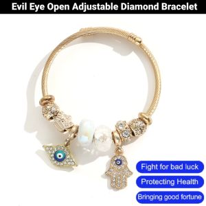 Evil Eye Open Adjustable Diamond Bracelet For Women Men Lucky Beads Bangle Amulet Jewelry Party Valentine Gift