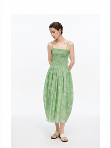 Acetate Blend Green Floral Print Square Neck Cami Dress