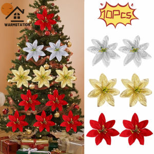 10Pcs 14cm Xmas Artificial Flower Heads Home Decoration Scrapbook DIY Christmas Tree Silk Flowers
