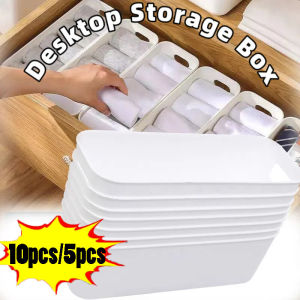 10pcs/5pcs White Large Capacity Storage Box / Rectangular Desktop Storage Box / Desktop Sundries Organizer Space Saver / Cosmetics Stationery Book Assortment Organizer Container / Multipurpose Household Storage Basket
