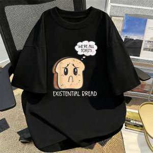Existential Bread Funny Toast Pun Graphic Women Casual Cotton T-Shirt Short Sleeve Crewneck Tees Funny Anxiety Food Humor Tees