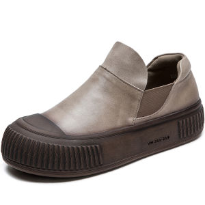 Jiezhou Spring Autumn Genuine Leather Slip-On Casual Womens Shoes Low Cut Single Shoes Full Cowhide Thick Bottom Design Unique Platform Shoes