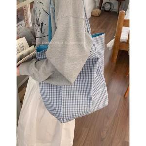 Korean Style Canvas Tote Bag Womens 2025 New Fashion Casual Large Capacity Shopping Bag College Style Plaid Design