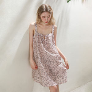 XEXZ | ชุดนอนผู้หญิงคอวีแขนกุดพิมพ์ลายจุดผ้าไหมคอตตอน Pure Desire สไตล์ฝรั่งเศส หวานๆ ลำลอง ชุดอยู่บ้าน ใส่กลางแจ้งได้