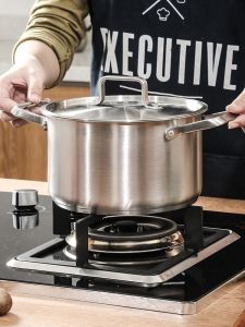 Thickened 304 Stainless Steel Soup Pot Double Bottom Gas Stove Compatible Commercial Use European Style Deep Pan for Cooking