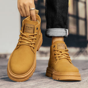 Mens High Top Martin Boots Genuine Leather Work Boots Autumn British Style Unbreakable Yellow Boots Sport Outdoor Accessories