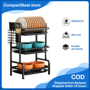 CompactSteel Store Dish Rack Large Capacit Metal Kitchen Organizer 2-in-1 Kitchen Plates Holder Plate/Sink Organizer Removable Drainboard