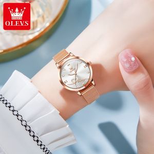 OLEVS official original authentic womens watch 2026 new waterproof luxury brand fashion casual diamond rose gold quartz watch high hardness glass mirror steel strap gift for girlfriend
