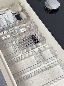 3/7/10PCS Plastic Transparent Cosmetics Storage Boxes Set Stackable Vanity Bathroom Desk Drawer Jewelry Stationery Makeup Drawer Container Organizer