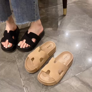 Marche Womens H-Style Cut-Out Slide Sandals – Soft Faux Leather Thick Platform Sole Casual Comfort Slippers for Summer