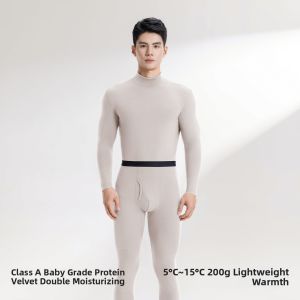 Warm Half High Collar Wool Protein Fleece Underwear Set