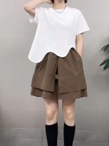 plus Size Double Layer Bloomer Shorts Asymmetrical Korean Style Wide Leg Five-Quarter Casual Pants for Women Summer 2024