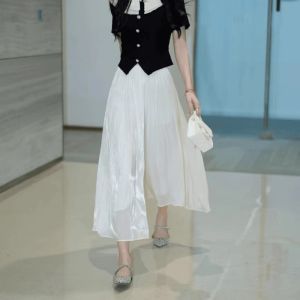 WANGGONGZHU | High Waist Slimming Ice Silk Wide Leg Skirt Womens Summer New Small Size High Waist Draping Fashionable Eighteen Pants Skirt