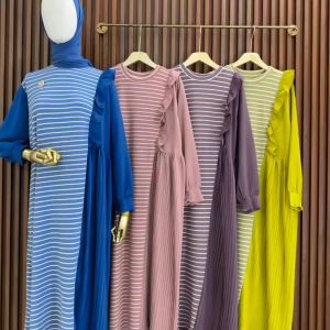 Baju Gamis Polos Wanita Terbaru 2024 Nesya Maxi Bahan Crinkle Plisket