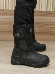 Mens Winter Fishing Boots High-Cut Thickened Fleece Waterproof Snow Boots Anti-Slip Car Wash Boots Casual Outdoor Low Heel