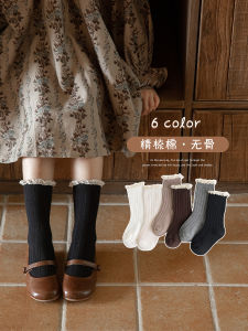 ถุงเท้าเด็กผู้หญิงถักคอตตอนสไตล์วินเทจสำหรับฤดูใบไม้ร่วงและฤดูใบไม้ผลิ ถุงเท้าข้อสั้นสำหรับเด็กวัยเตาะแตะ ถุงเท้าเด็กผู้หญิง