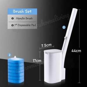 [Local Seller] Toilet Brush with replaceable pads Fast Shipping Fast replace 一个刷柄+7个替换头 新款一次性马桶刷套装家用长柄厕所刷海绵替换头无死角厕所清洁刷