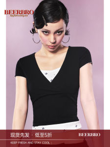 BeerBro Sweet And Spicy High Elasticity Slim Fit Short Sleeve Knitted Top Two Piece Set Spring Summer New Style Layering Feeling