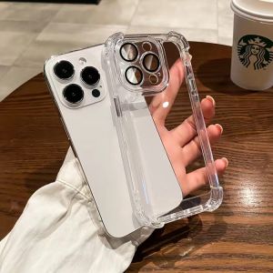 Full Cover Acrylic iPhone Case with Built-In Lens Film for Apple 16 15Promax 14Pro 17 Airbag 13 Plated Transparent IP12Pro plus Mens Simple Design