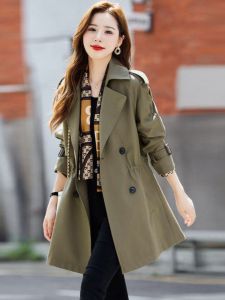 Womens Mid-Length Coat Spring Autumn British Style Waist-Cinching Outerwear plus Size Slimming Jacket Bohemian Sweet Style