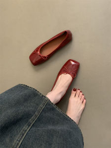 Nữ Nông Giày Đơn Mới Mùa Xuân Mùa Thu Phong Cách Hàn Quốc Sơn Da Đầu Vuông Cổ Tích Đế Mềm Flat