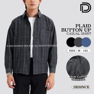 🇲🇾 DESINCE Men Checker Shirt Button Shirt Long Sleeve Man Top Collar Shirt Jacket Outerwear Baju Kemeja Lelaki MT 026