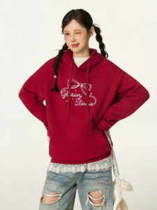 Gbiaior | Wine Red Whitening Pullover Hoodie Women