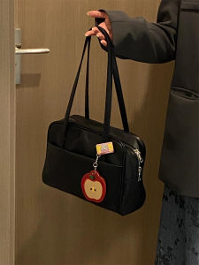 Black Large Capacity Womens Tote Bag Commuter Shoulder Bag Luxury Sensation Double Handle Zipper Closure Soft Leather Bag