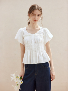INMAN | Cotton French Waist-cinching Puff Sleeve Blouse