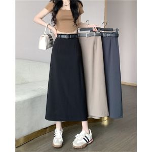 Váy Midi Chữ a Cạp Cao Có Khóa Kéo Cao Cấp Cho Nữ Mùa Xuân 2025 Váy Công Sở Màu Trơn Phong Cách Hàn Quốc Váy Chữ a Cạp Cao