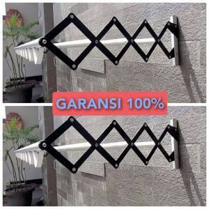 Jemuran dinding lipat dengan pipa 225mm ada 4 palang pipa salah 1 palang sudah ada cantolan hanger bisa di pasang di ruang sempit seperti perumahan rumah susun apartemen simple hemat tempat besi almunium