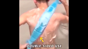 Double-sided silicone shower sponge - with massage bumps to promote blood circulation back cleaning brush bathroom silicone soft handle easy to exfoliate