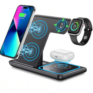 LED Fast Wireless Charger Stand 3 in 1 Foldable Charging Station For iPhone 17 16 15 14Apple Watch 9 8 7 6 5 Airpods Pro