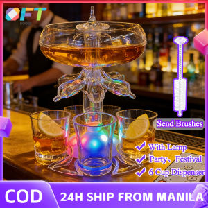 Wine Dispenser With 6 Glasses Wine Whisky Beer Dispenser With Multi-Color Lamp Bar Cocktail Drink Dispenser 6 Shot Glass Dispenser Send Free Brushes Detachable Save Space For Holidays Party Weekend
