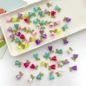 10 Chiếc Mặt Dây Chuyền Hoa Lan Chuông Acrylic Với Thiết Kế Hoa Lá Lập Thể Để Làm Đồ Trang Sức Tự Làm - Phụ Kiện Làm Vòng Cổ Vòng Tay Bông Tai