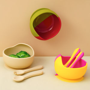 Color Kids Baby Silicone Feeding Bowl Set Toddler Waterproof Spoon Feeding Training Sets For Kids BPA Free Sucker Bowl Tableware