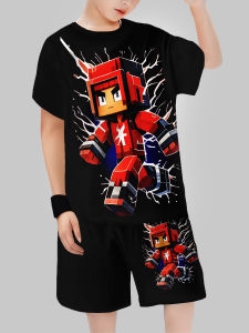 2025 new Block Man Digital Printing Cross Border Childrens Clothing Casual Short Sleeved T-shirt Boys Clothing