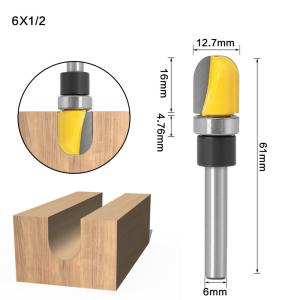 1pc 1/4" 6mm Shank Round-Nose Plunge Router Bit - Shank Bearing - 1/2"W x 5/8"H For Woodworking Cutting Tool